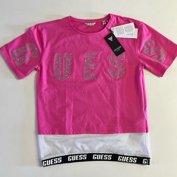 Guess Other - *NWT Guess Girls Rhinestone Logo Mesh Pink T-Shirt Size 14